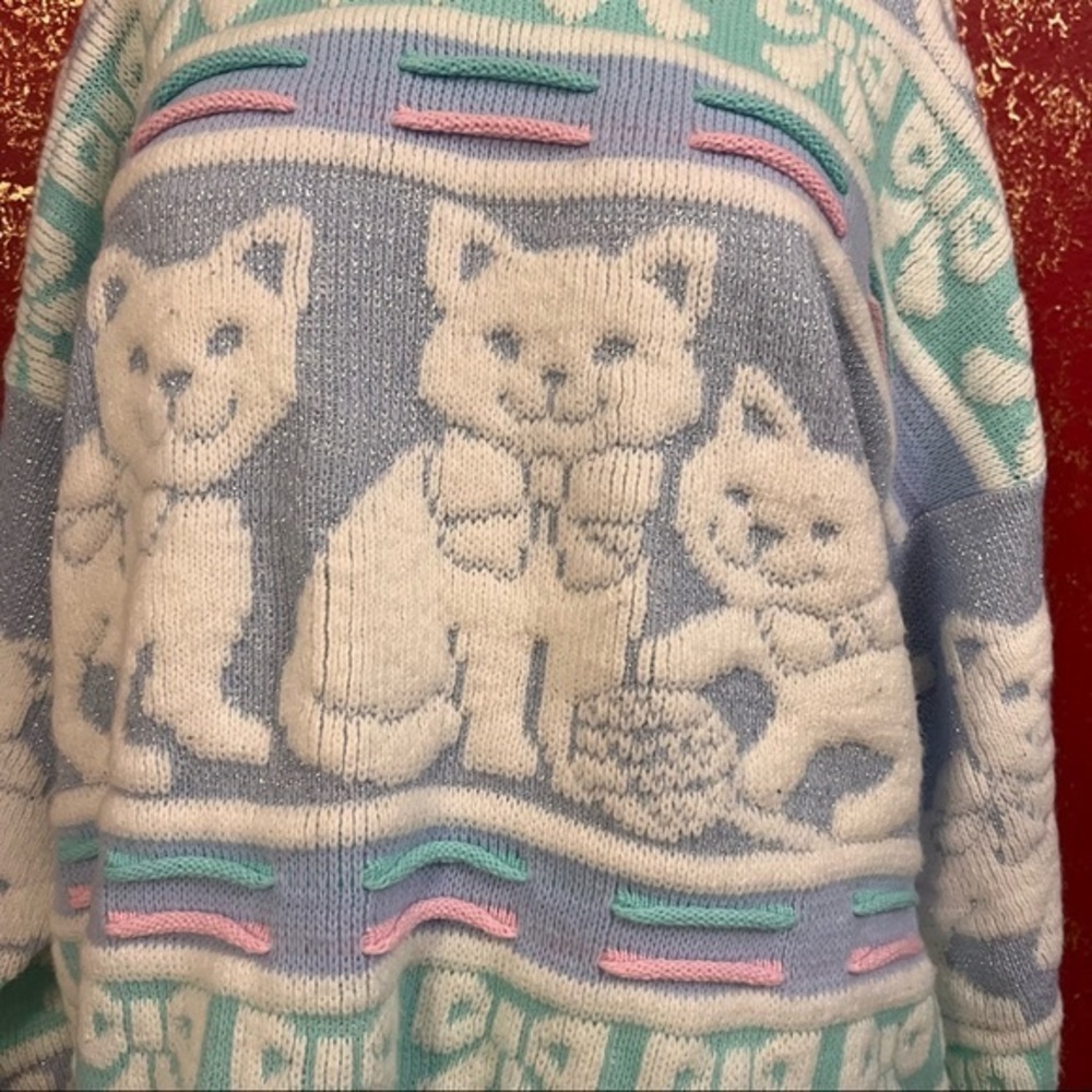 ROSE Vintage Pastel Cat Kitten Fairy Kei kawaii Jumper Sweater M - Picture 3 of 9
